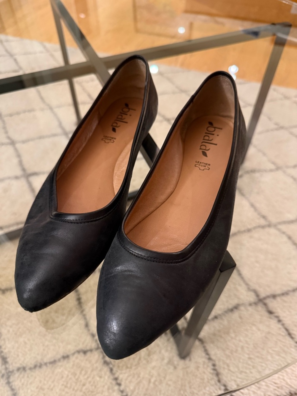 black BØRN Pointed-Toe Leather Flats